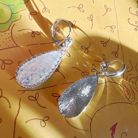 Moonwater Drop Silver Plated Teardrop Earrings with Iridescent Pearl White Inlay - Picture 3 of 3